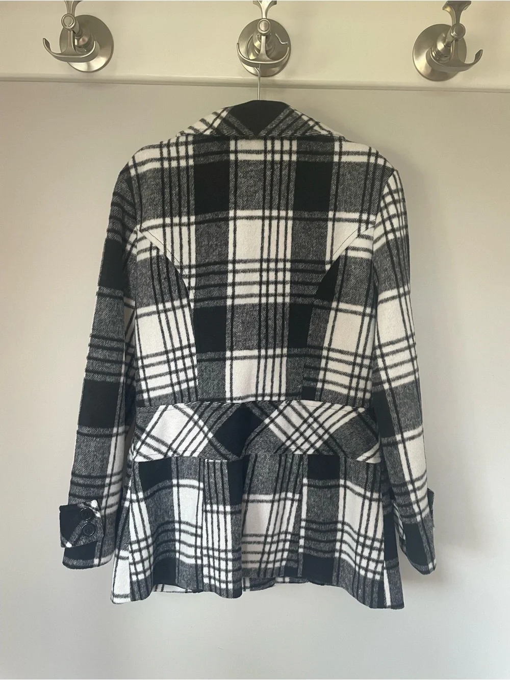 Iz Byer Girl’s Black and White Plaid Pea Coat